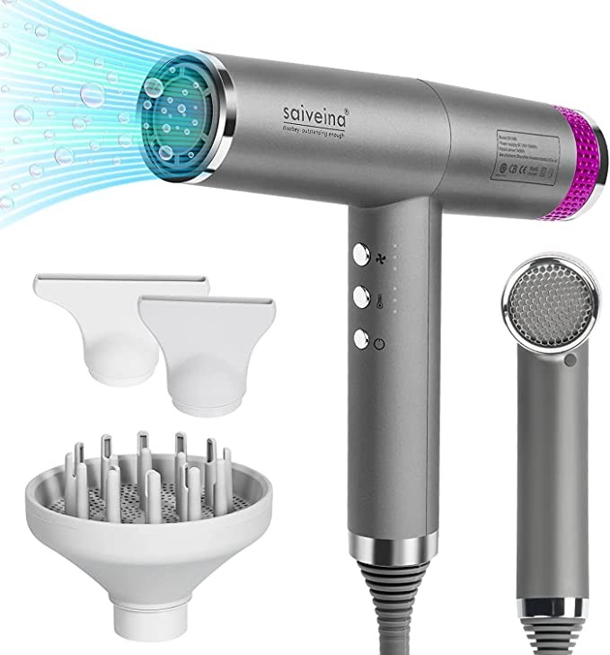 Hair Dryer, Professional Hair Dryer, Negative Ion Hair Dryer, 3 Magnetic Diffusers, Quick Dry, 4 Temperature Settings for Restorative Hair, Living Room Hairstyle.