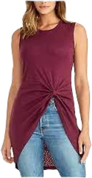 RACHEL Rachel Roy Women's Sleeveless Bejeweled Collar Top Oxblood L Size